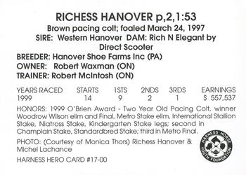 2000 Harness Heroes #17-00 Richess Hanover Back
